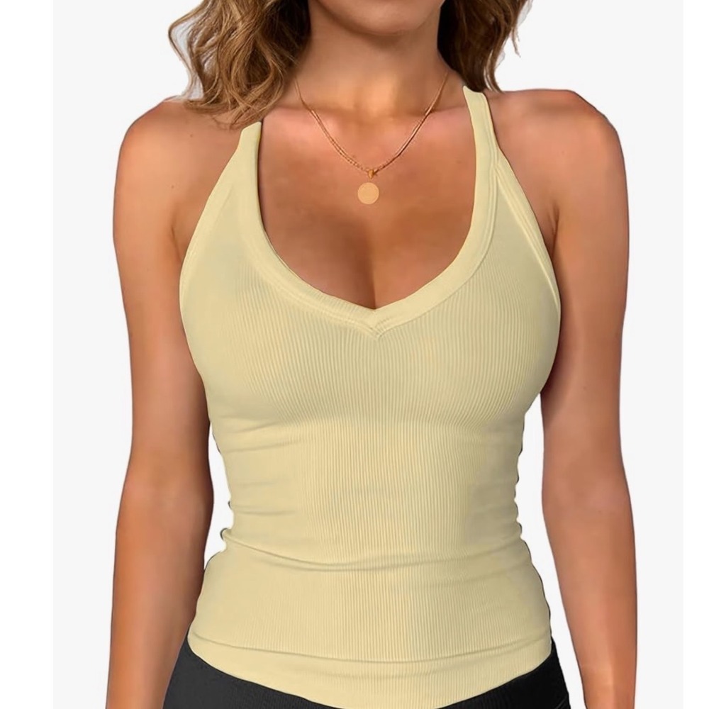 Soft Ribbed V-Neck Tank Yellow Fitted Camisole | Size Small